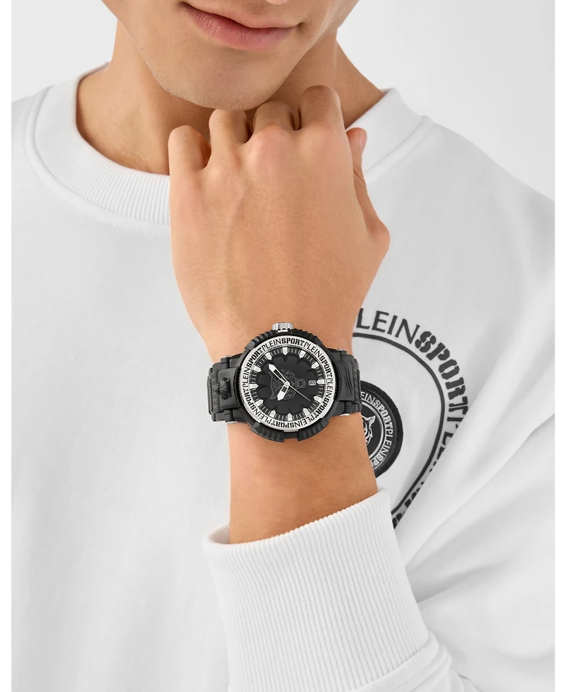 Plein Sport Mens Tiger Power 3 Hand Date Quartz Silicone Strap 45MM