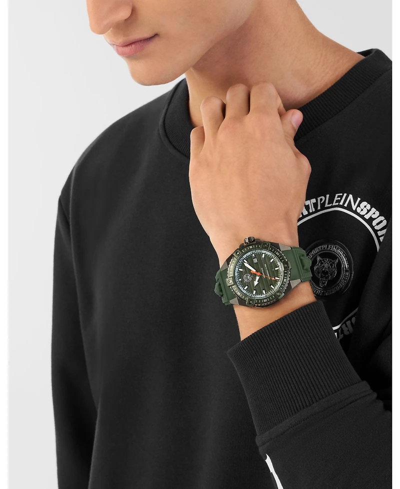 Plein Sport Mens Urban Pulse 3 Hand Date Quartz Green Silicone Strap 47MM