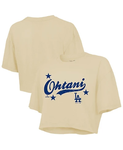 Majestic Women's Shohei Ohtani Cream Los Angeles Dodgers Boxy Crop Top