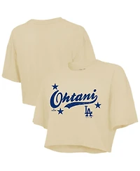 Majestic Women's Shohei Ohtani Cream Los Angeles Dodgers Boxy Crop Top
