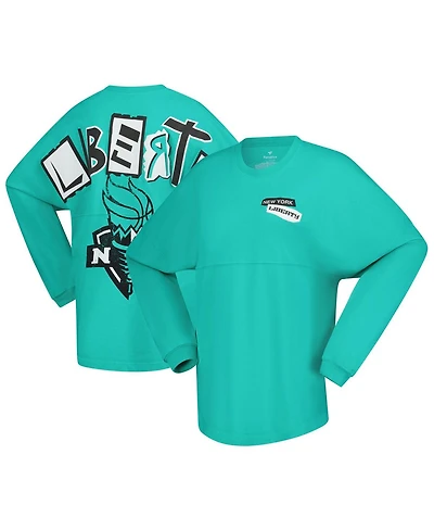 Spirit Jersey Women's Mint New York Liberty Patches Oversized Long Sleeve T-Shirt
