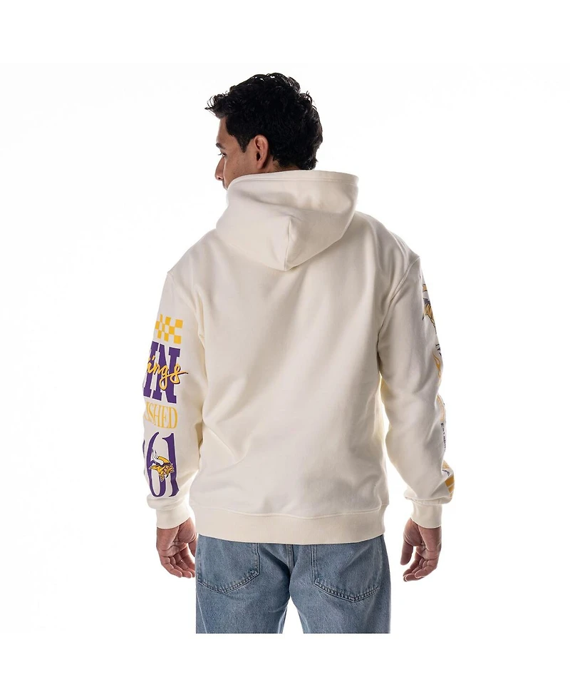 The Wild Collective Men's and Women's Cream Minnesota Vikings Stacked Graphic Sleeve Fleece Hoodie