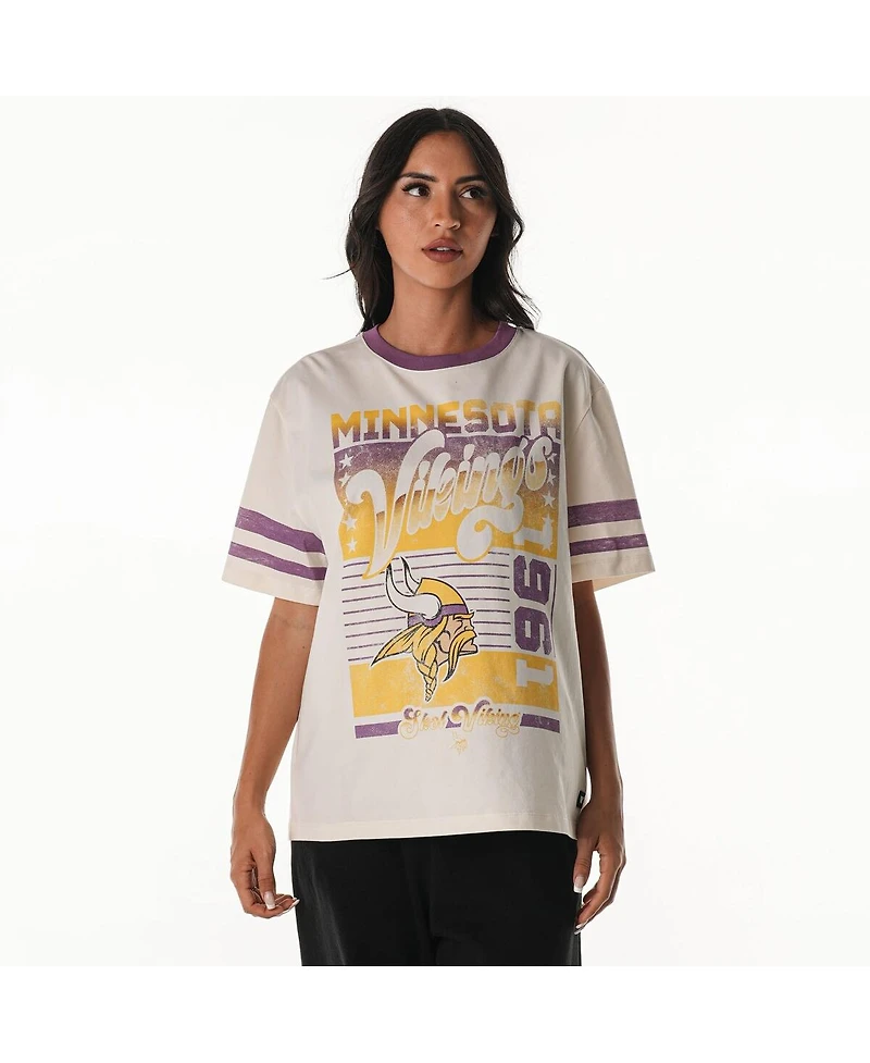 The Wild Collective Women's Cream Minnesota Vikings Vintage Drop Shoulder Oversized Boyfriend T-Shirt