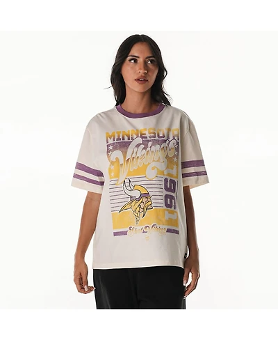 The Wild Collective Women's Cream Minnesota Vikings Vintage Drop Shoulder Oversized Boyfriend T-Shirt