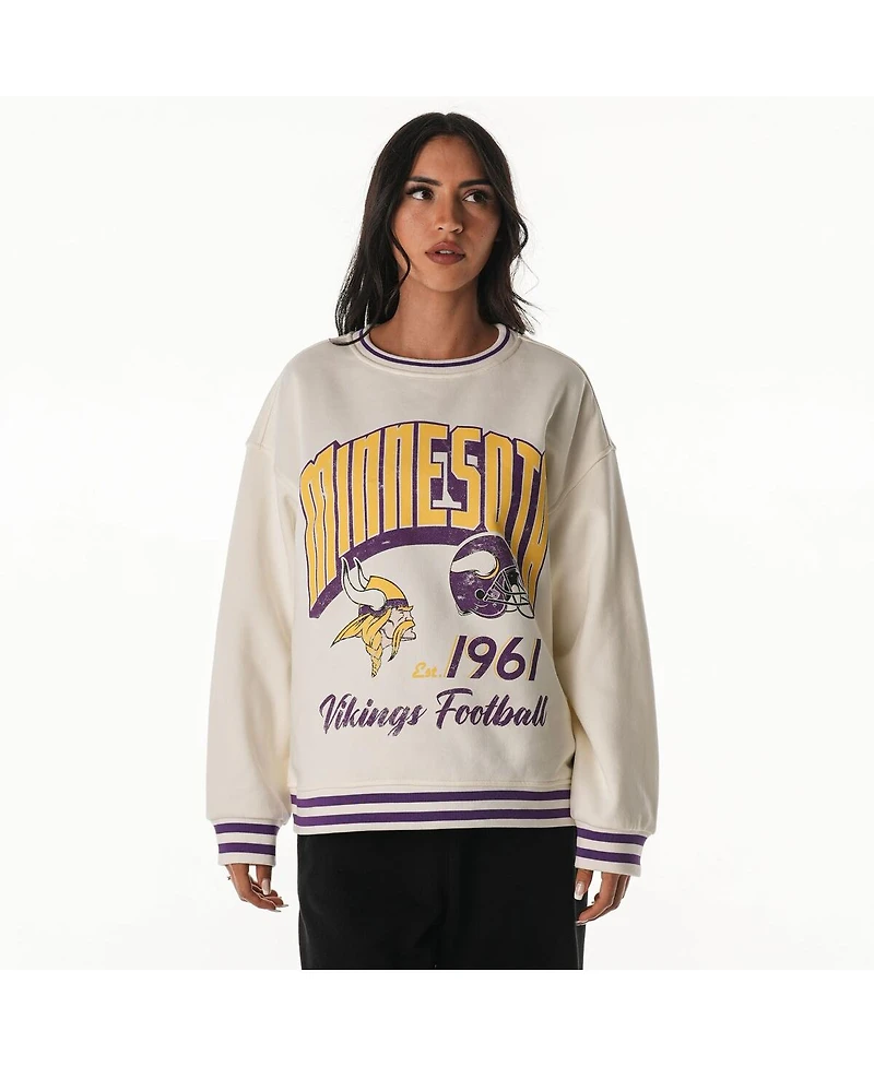 The Wild Collective Women's Cream Minnesota Vikings Oversized Vintage French Terry Sweatshirt