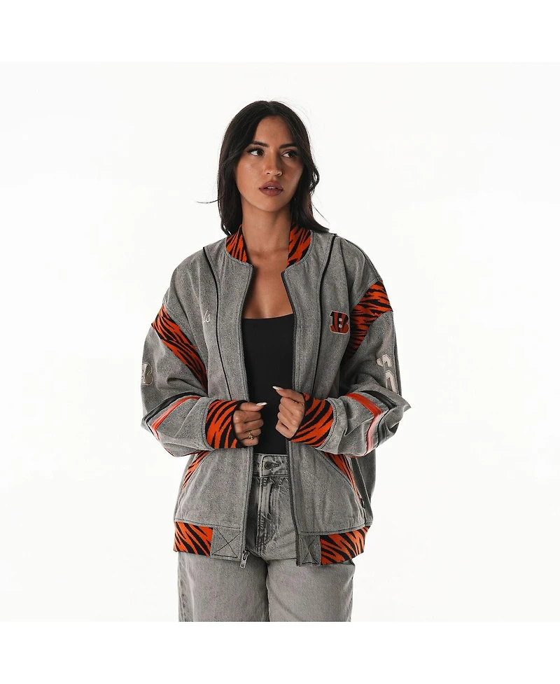 The Wild Collective Men's and Women's Gray Cincinnati Bengals Oversized Retro Full-Zip Jacket