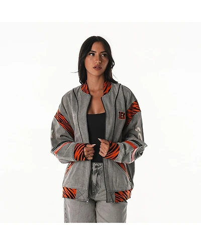 The Wild Collective Men's and Women's Gray Cincinnati Bengals Oversized Retro Full-Zip Jacket