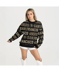 Gameday Couture Women's Black San Francisco 49ers Relaxed Drop Shoulder Hype Era Rhinestone Text Sweatshirt