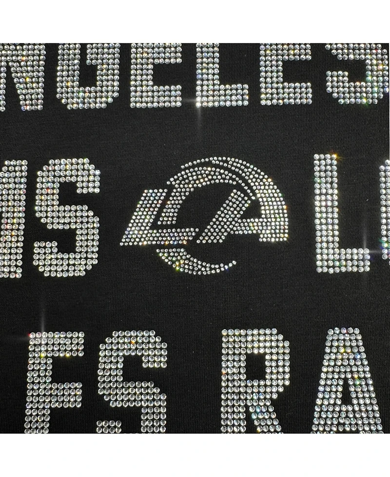 Gameday Couture Women's Black Los Angeles Rams Relaxed Drop Shoulder Hype Era Rhinestone Text Sweatshirt