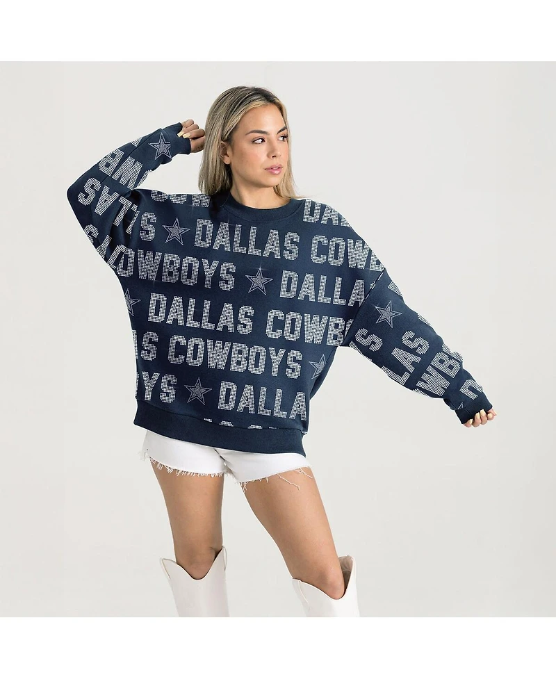 Gameday Couture Women's Navy Dallas Cowboys Relaxed Drop Shoulder Hype Era Rhinestone Text Sweatshirt