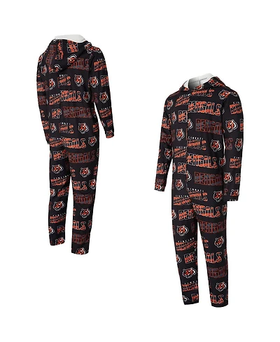 Concepts Sport Men's Black Cincinnati Bengals Shuffle All-Over-Print Microfleece Full-Zip Union Suit