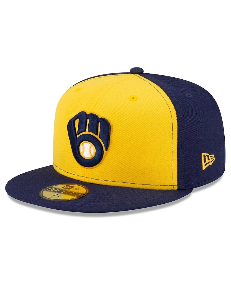 New Era Men's Navy/Gold Milwaukee Brewers 2025 Mlb Postseason Side Patch 59FIFTY Fitted Hat