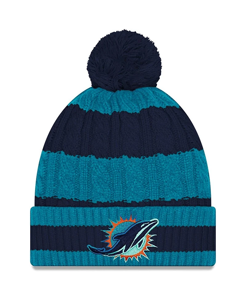 New Era Women's Aqua Miami Dolphins 2025 Rivalries Collection Braided Cuffed Pom with Knit Hat