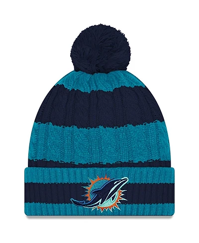 New Era Women's Aqua Miami Dolphins 2025 Rivalries Collection Braided Cuffed Pom with Knit Hat