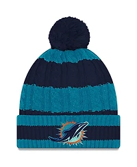 New Era Women's Aqua Miami Dolphins 2025 Rivalries Collection Braided Cuffed Pom with Knit Hat