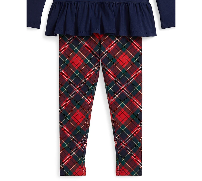 Polo Ralph Lauren Girls 2T-6X 2-Piece Dog Print T-Shirt and Plaid Leggings Set