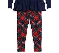Polo Ralph Lauren Girls 2T-6X 2-Piece Dog Print T-Shirt and Plaid Leggings Set