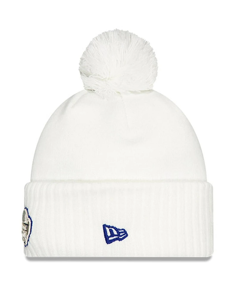 New Era Big Boys and Girls White Buffalo Bills 2025 Rivalries Collection Sideline Cuffed Pom with Knit Hat