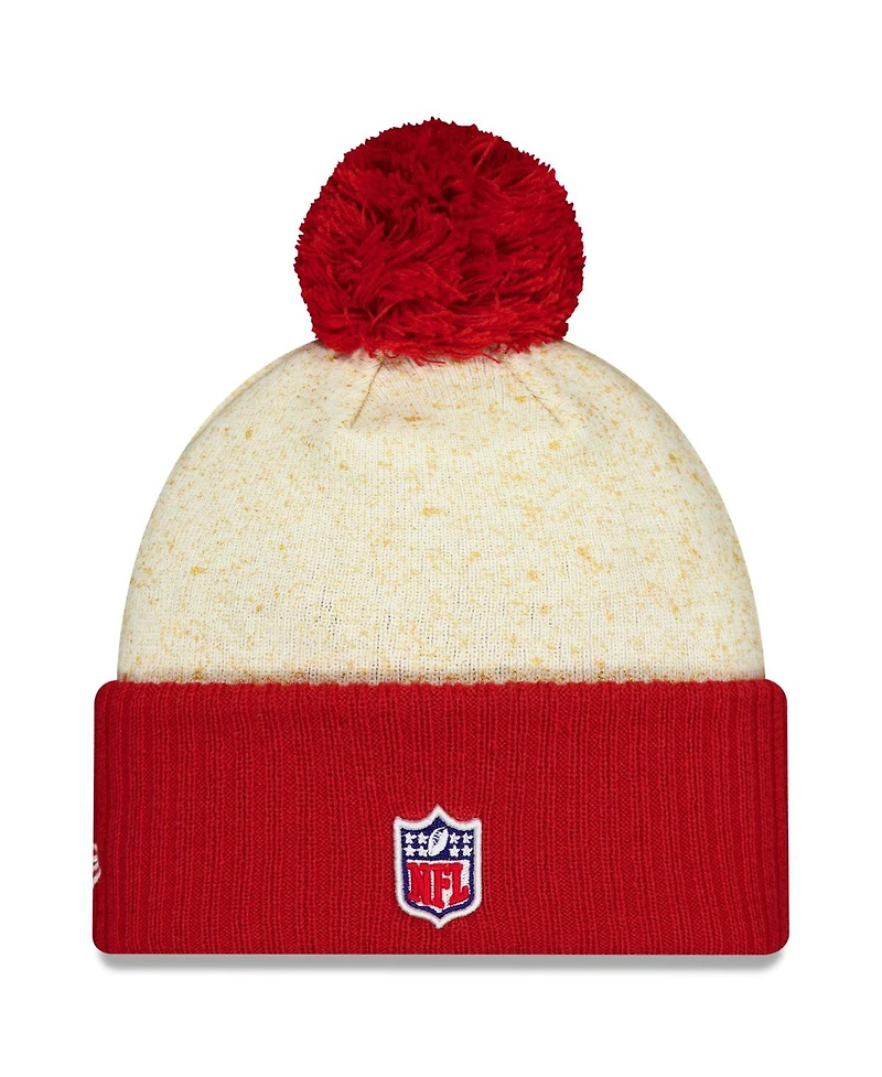 New Era Men's Natural/Cardinal Arizona Cardinals 2025 Rivalries Collection Sideline Cuffed Pom with Knit Hat