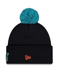 New Era Men's Pitch Blue Miami Dolphins 2025 Rivalries Collection Sideline Cuffed Pom with Knit Hat