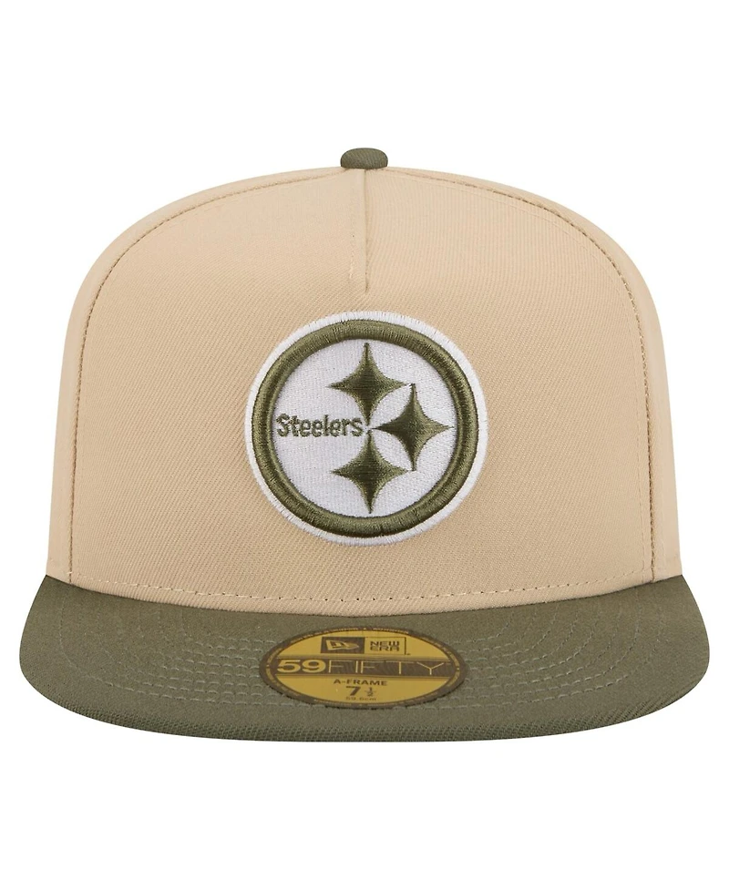 New Era Men's Beige/Olive Pittsburgh Steelers Color Pack A-Frame 59FIFTY Fitted Hat