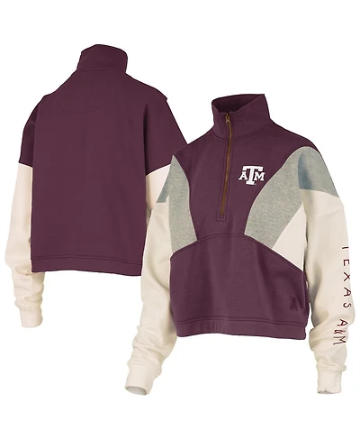 Pressbox Women's Maroon Texas A M Aggies Ferrara Color Block Quarter-Zip Sweatshirt