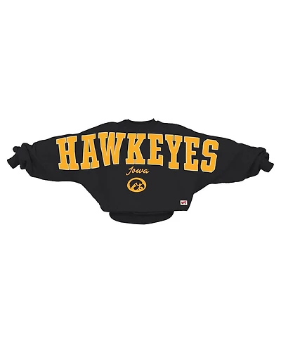 Pressbox Women's Black Iowa Hawkeyes Flannigan Oversized Dolman Pullover Sweatshirt