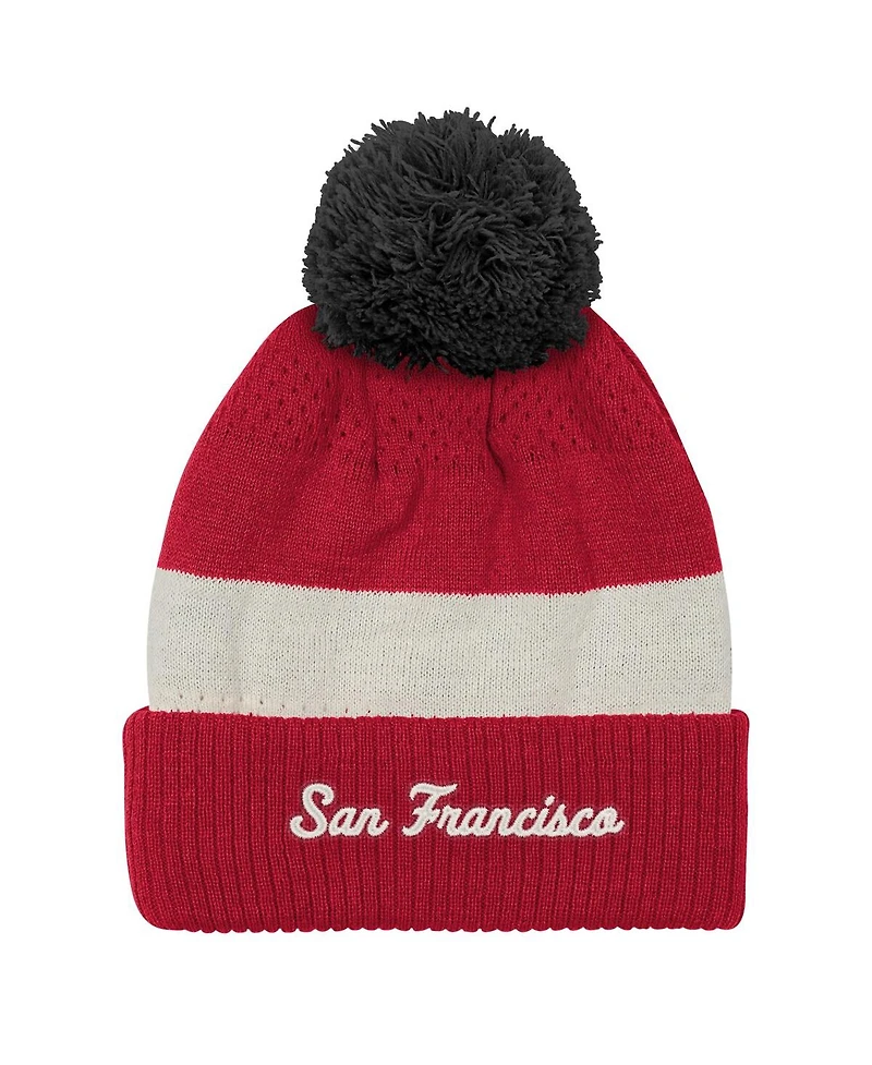 Outerstuff Big Boys and Girls Scarlet San Francisco 49ers Modern Fan Cuffed with Pom Knit Hat
