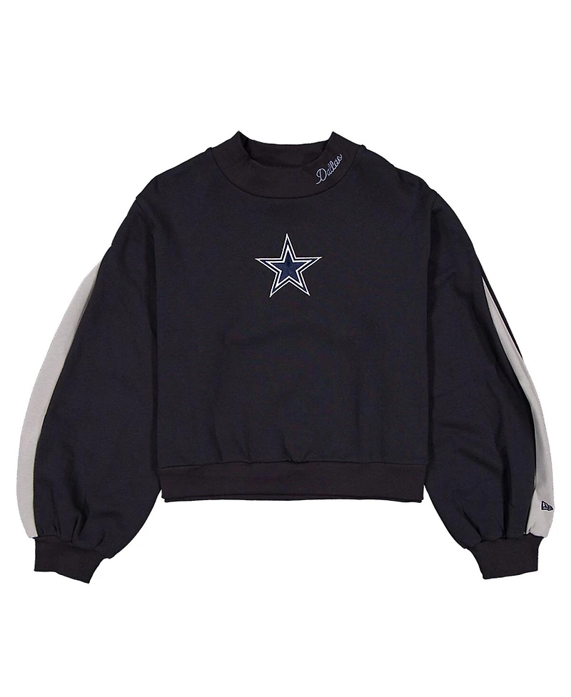 New Era Women's Navy Dallas Cowboys Sport Night Mock Neck Balloon Sleeve Pullover Sweatshirt