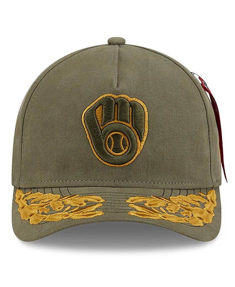 New Era Men's Olive Milwaukee Brewers A-Frame 9FORTY Adjustable Hat