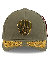New Era Men's Olive Milwaukee Brewers A-Frame 9FORTY Adjustable Hat
