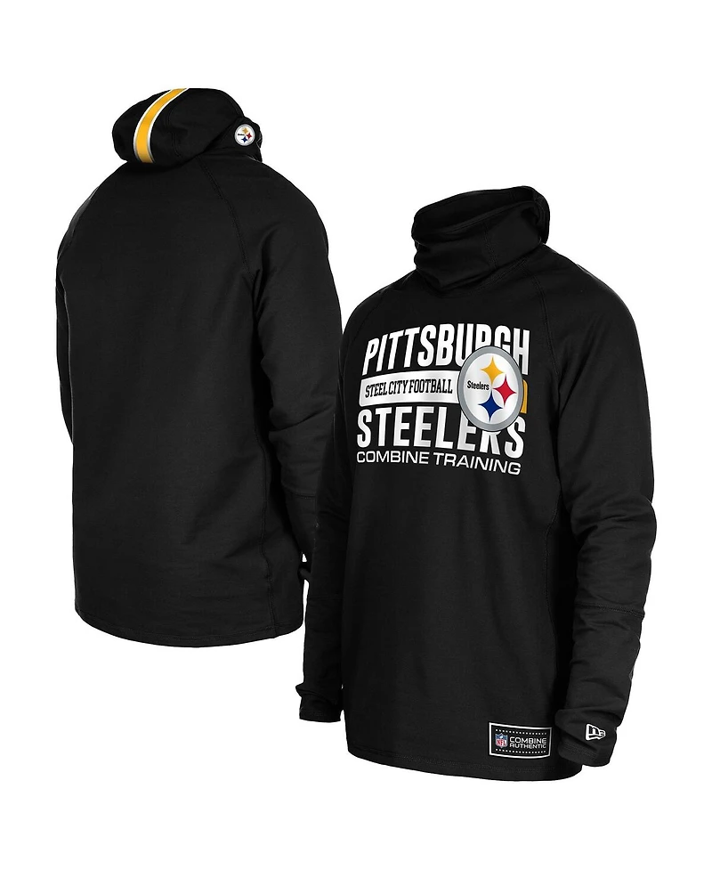New Era Men's Black Pittsburgh Steelers Functional Fandom Balaclava Helmet Stripe Tri-Blend Hoodie