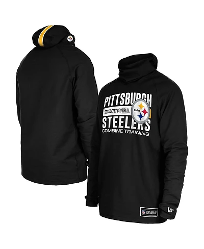 New Era Men's Black Pittsburgh Steelers Functional Fandom Balaclava Helmet Stripe Tri-Blend Hoodie