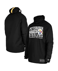New Era Men's Black Pittsburgh Steelers Functional Fandom Balaclava Helmet Stripe Tri-Blend Hoodie