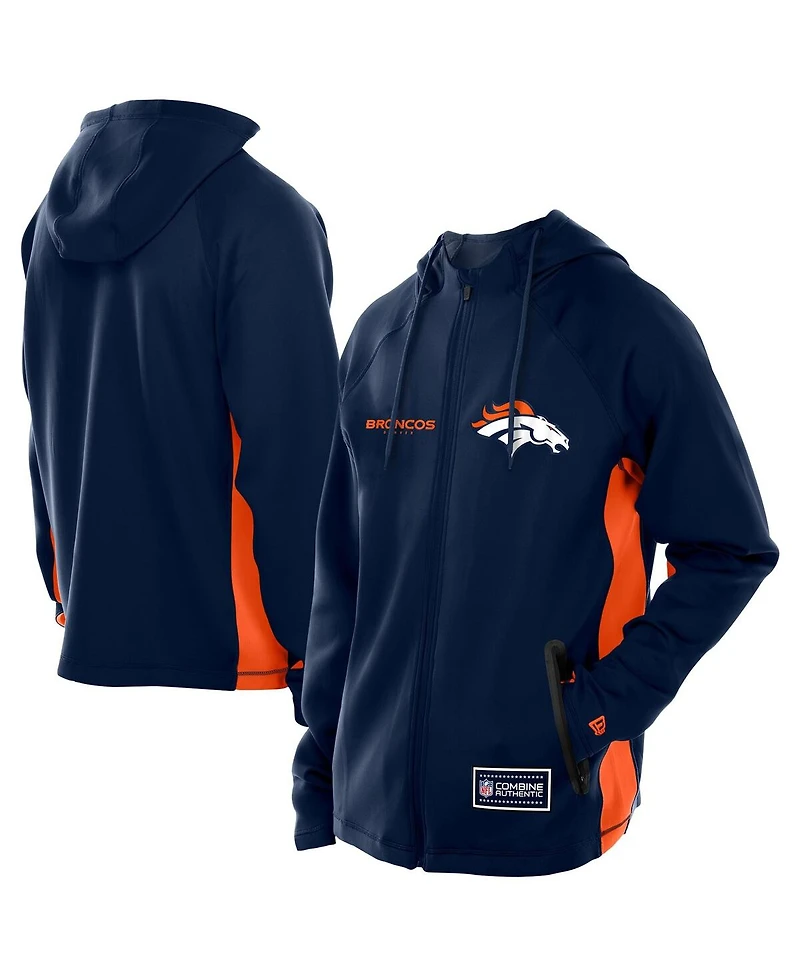 New Era Men's Navy Denver Broncos Combine Authentic Raglan Scuba Full-Zip Hoodie