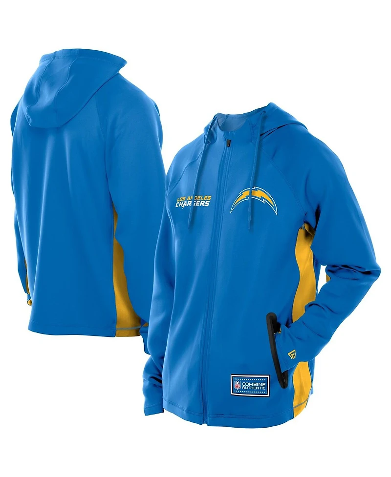 New Era Men's Powder Blue Los Angeles Chargers Combine Authentic Raglan Scuba Full-Zip Hoodie