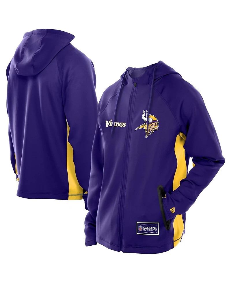New Era Men's Purple Minnesota Vikings Combine Authentic Raglan Scuba Full-Zip Hoodie