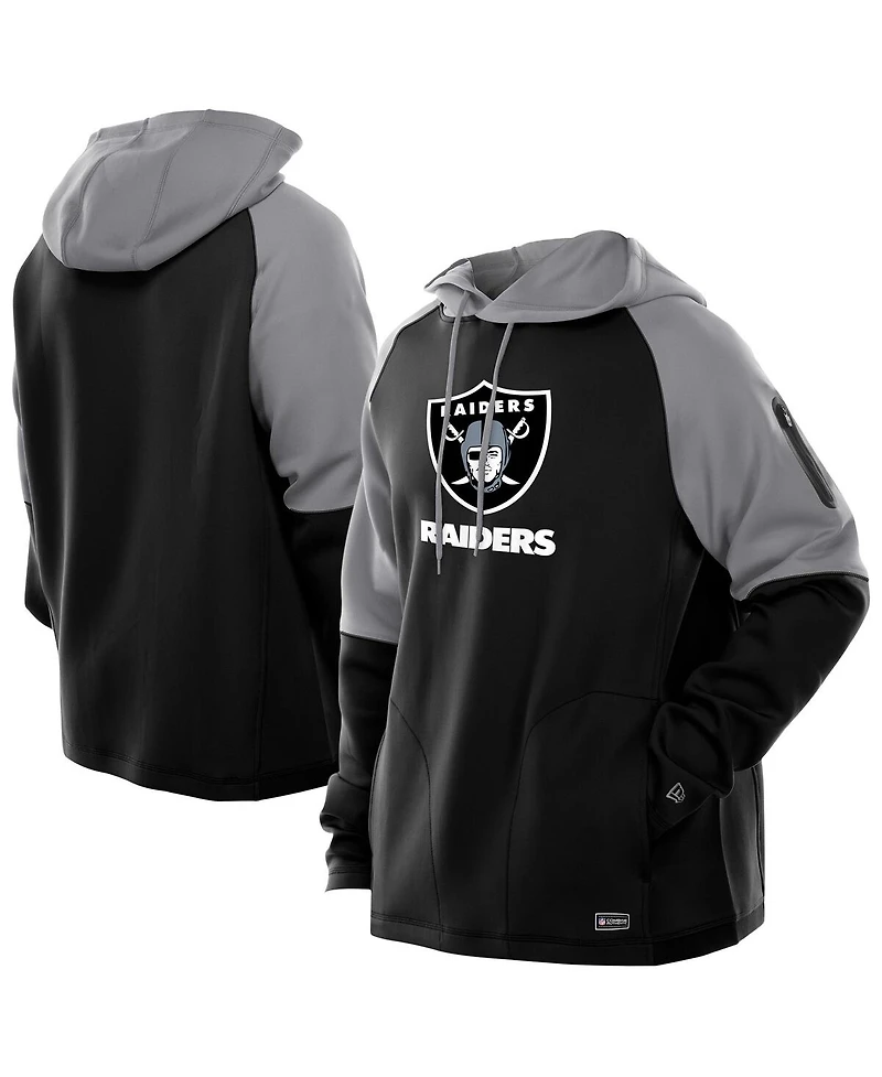 New Era Men's Black Las Vegas Raiders Combine Authentic Color Block Raglan Pullover Hoodie