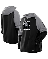 New Era Men's Black Las Vegas Raiders Combine Authentic Color Block Raglan Pullover Hoodie