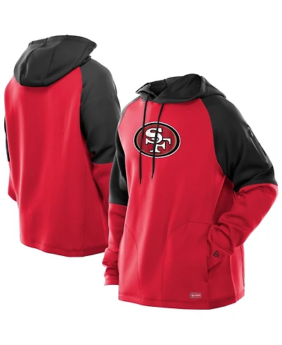 New Era Men's Scarlet San Francisco 49ers Combine Authentic Color Block Raglan Pullover Hoodie