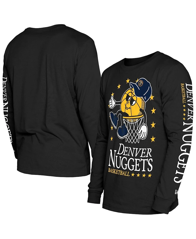 New Era Men's Black Denver Nuggets Old School Sport Long Sleeve T-Shirt