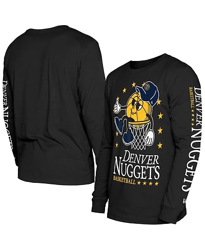 New Era Men's Black Denver Nuggets Old School Sport Long Sleeve T-Shirt