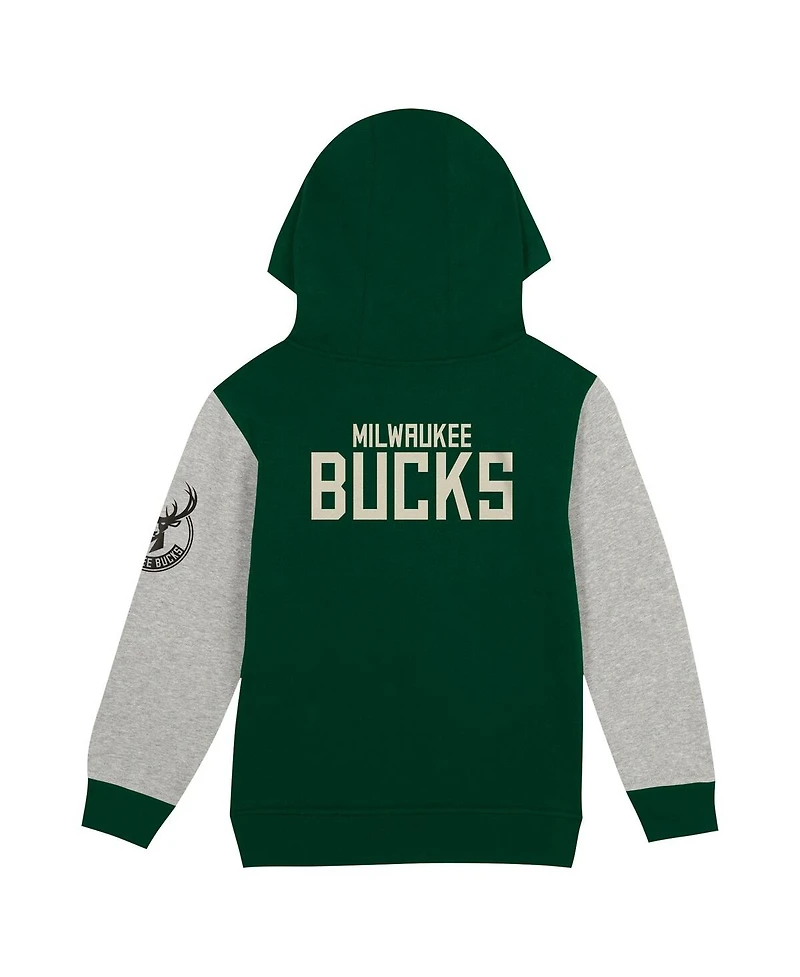 Outerstuff Toddler Hunter Green Milwaukee Bucks Fair Catch Fleece Pullover Hoodie