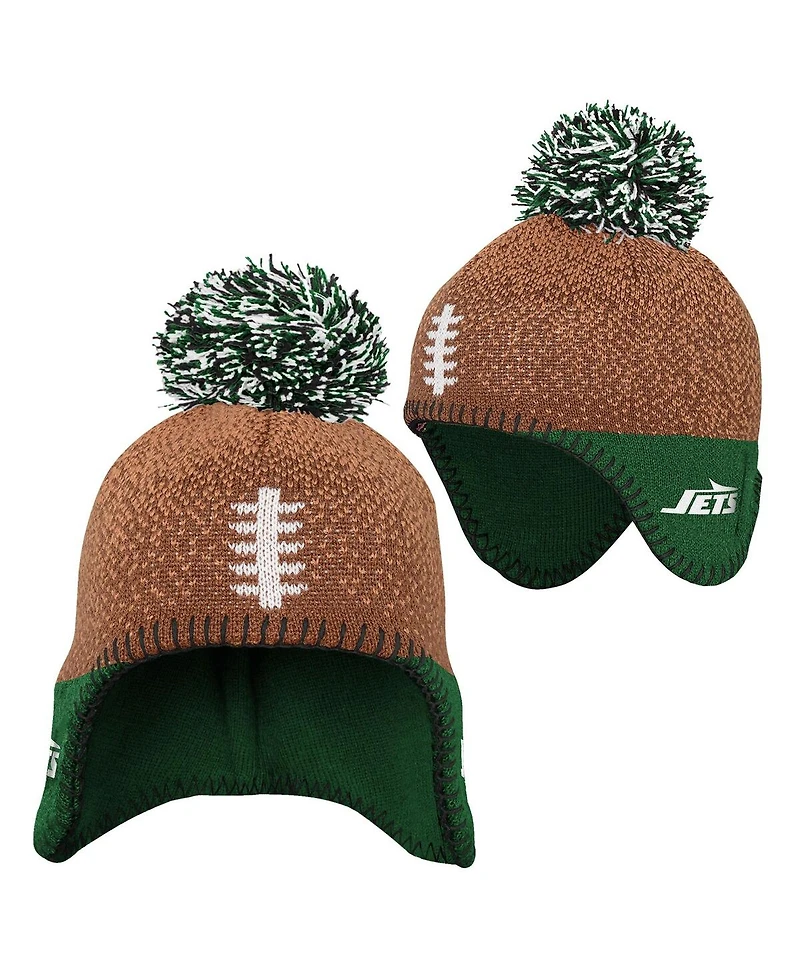 Outerstuff Baby Boys and Girls Brown New York Jets Football Head Knit with Pom Hat