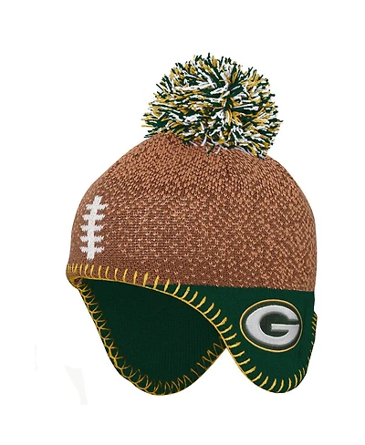 Outerstuff Preschool Brown Green Bay Packers Football Head with Pom Knit Hat