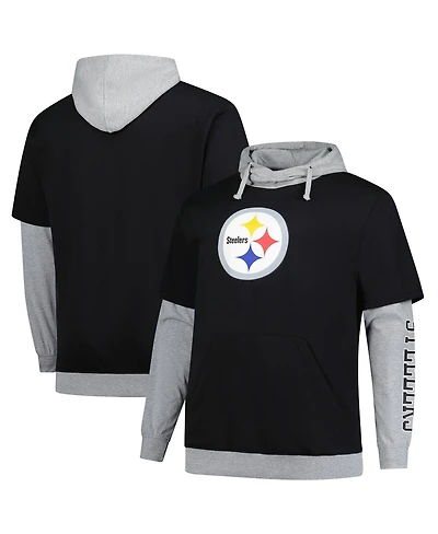 Fanatics Men's Black/Heather Gray Pittsburgh Steelers Big Tall Twofer Pullover Hoodie