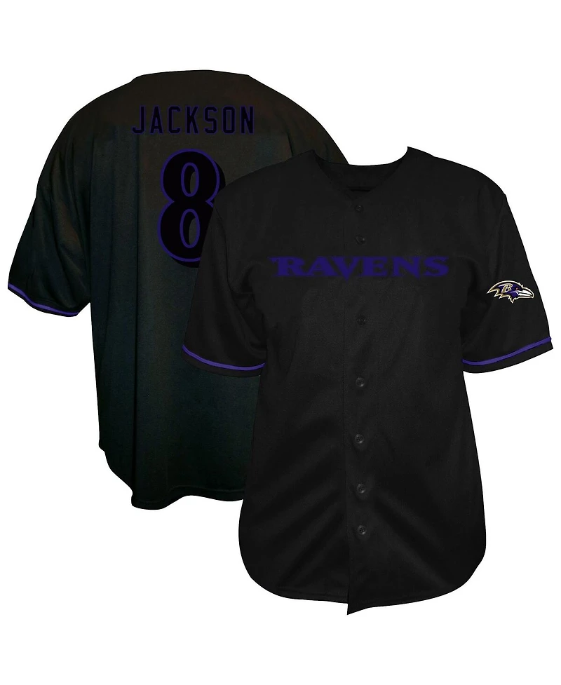 Fanatics Men's Lamar Jackson Black Baltimore Ravens Big Tall Baseball Button-Up Shirt