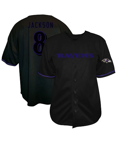 Fanatics Men's Lamar Jackson Black Baltimore Ravens Big Tall Baseball Button-Up Shirt