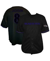 Fanatics Men's Lamar Jackson Black Baltimore Ravens Big Tall Baseball Button-Up Shirt