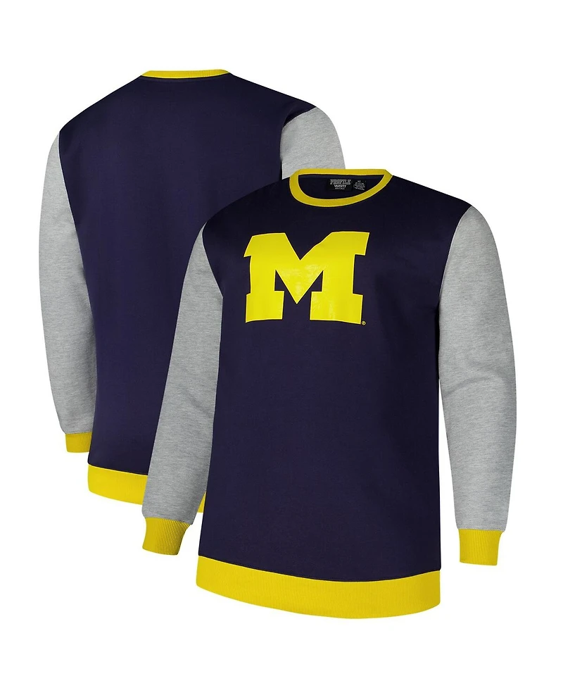 Fanatics Men's Navy Michigan Wolverines Contrast Sleeve Large Chest Big Tall Pullover Sweatshirt